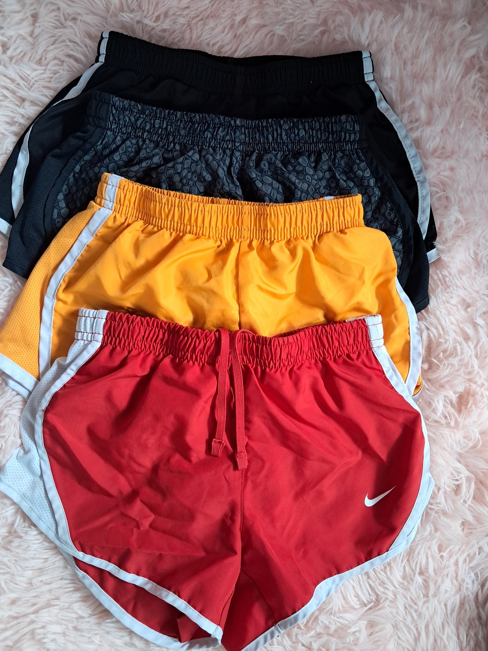 4 Nike Kids Athletic Shorts Lot - Xs Red Yellow Black & Grey Pairs! Euc!